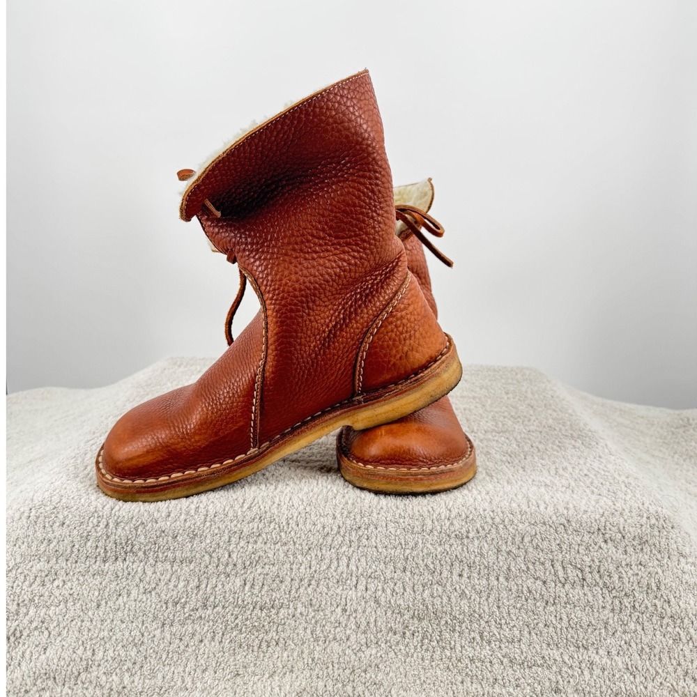 Duckfeet Arhus Pebbled Leather Shearling Lined Boots Brown Danish Flag Size 40